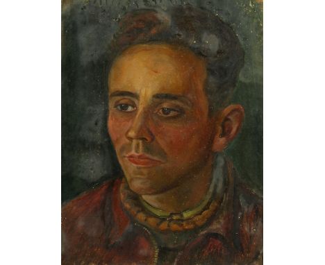 Cyan (Zladislaw Cyankiewicz) 1912-1981, A self-portrait, oil on board, inscription verso, 12" x 9.5".