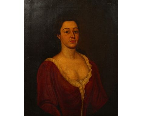 Circle of Lely, A half-length portrait of a lady, oil on canvas, feigned oval, 29.5" x 24.5".