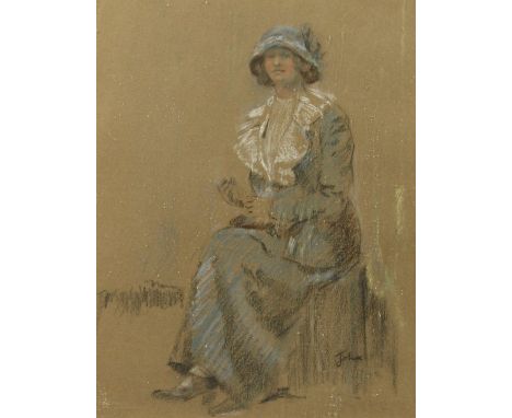 Manner of Augustus John, Portrait of an elegant lady seated, pastel, bears signature, 11" x 8.5".