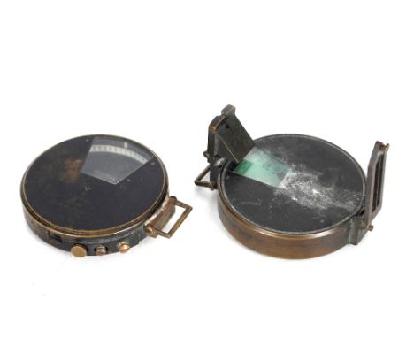 A brass compass by J Hicks, Hatton Garden; and a military brass cased compass by J. Pitkin &amp; Co. dated 1903 No.2010 (2)