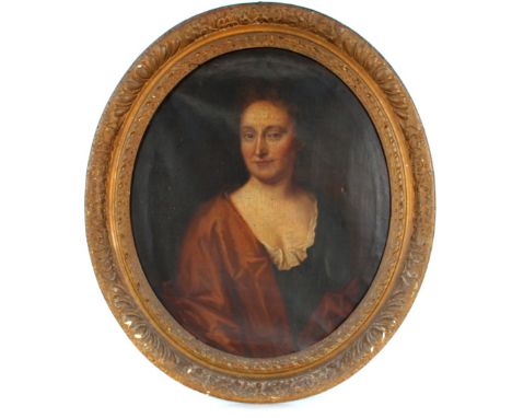 Circle of Sir Godfrey Kneller, oval portrait study of a lady, unsigned oil on canvas, 73cm x 62cm overall