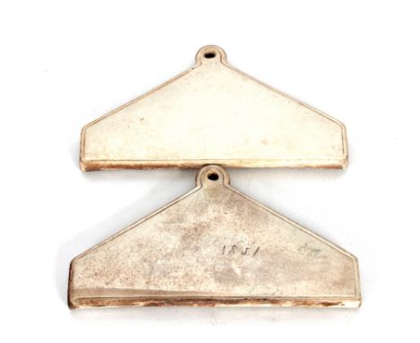 Two Victorian ceramic wine bin labels