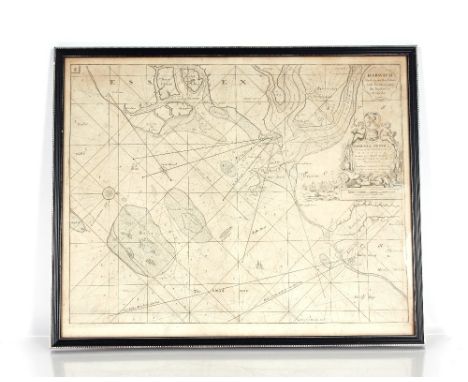 After Samuel Pepys, black and white map "Harwich, Woodbridge and Hanford Water, with the Sands from The Nazeland's to Hosely 