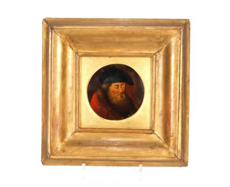 A 18th Century Dutch portrait miniature of a bearded man contained in gilt frame, 8.5cm dia.&nbsp;