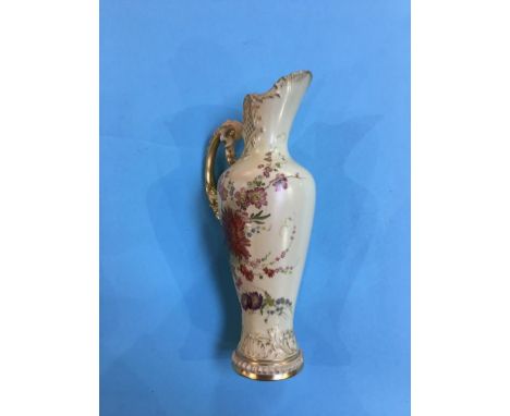 Royal Worcester ewer, decorated with chrysanthemums