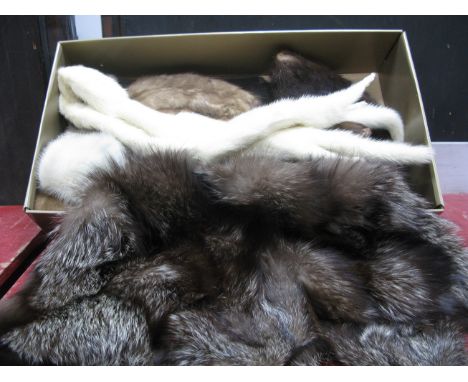 A Cream Mink Scarf, a double light brown mink scarf, fox fur tippet etc.