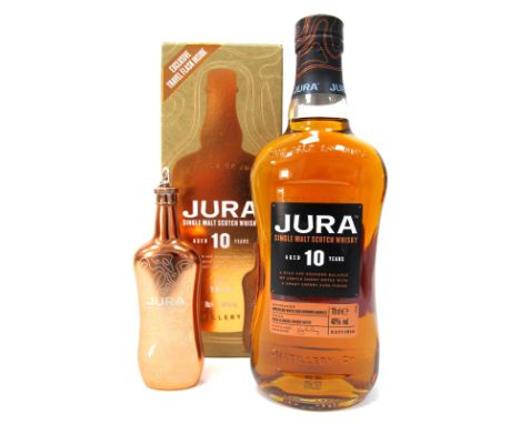 Whisky - Jura Single Malt Scotch Whisky Aged 10 Years, 70cl, 40% Vol., together with travel flask, boxed.