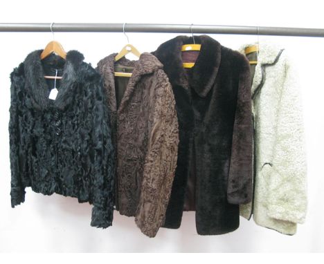 A Vintage 'Curled' Fur Jacket, with mink collar and three jet effect buttons, a similar jacket in brown, a beaver lamb jacket