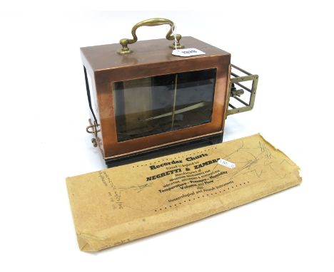 A Negretti and Zambra, London, Barograph, contained in a cast iron, brass and copper case, impressed No. 30156, with carrying