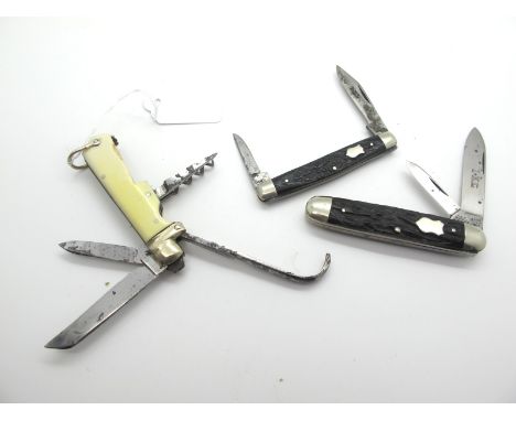 A Mosby, Sheffield Five Piece Horseman's Knife, with ivorine scales, 10cm long; Two Small Pocket Knives, (3)