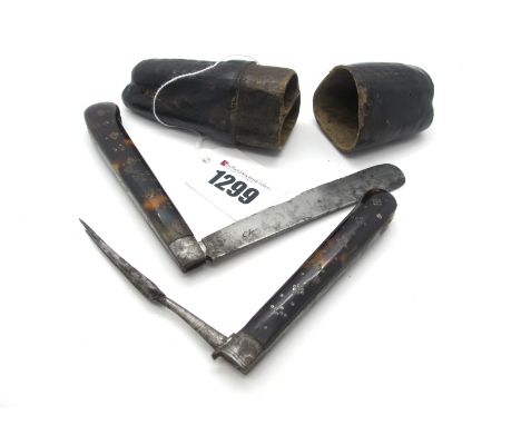 A XIX Century Campaign Set, the folding knife and fork with tortoiseshell scales, contained in a leather case, 12.5cm long.