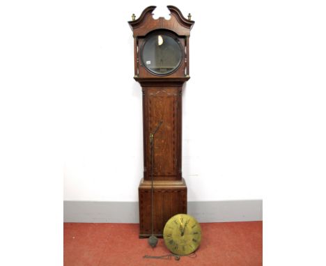 An XVIII Century Oak Thirty-Hour Longcase Clock, the brass face with Roman numerals inscribed "Revill  Sheffield", with swan 