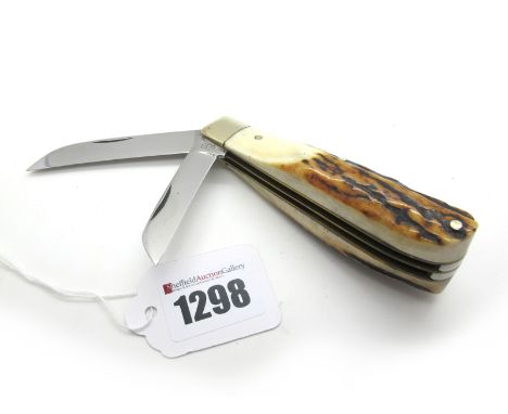 A Stan Shaw Two Blade Pocket Knife, with stag scales, 10.5cm long.