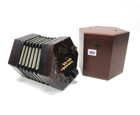 A Late XIX Century Lachenal &amp; Co. Forty-Eight Button (one missing) Hexagonal Concertina, with pierced rosewood ends, five