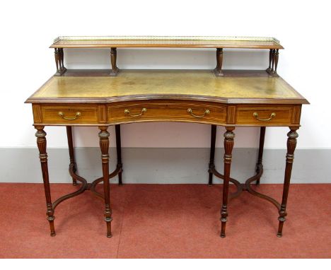 A Late XIX/Early XX Century Collinson &amp; Lock Inlaid Rosewood Writing Table, with three-quarter gallery to upper shelf, tu