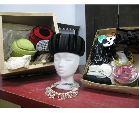 A Vintage 1960's/70's Christian Dior Black Velvet and Silk Pill Box Style Hat, three further hats by Dolores, circa 1930's br