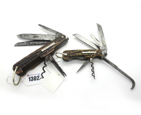 A Richardson, Sheffield Seven Piece Horseman's Knife, with stag scales, 16.5cm long; A Newton Sheffield Six Piece Horseman's 
