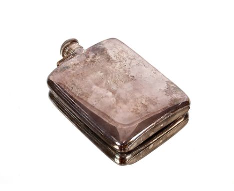 A silver hip flask,&nbsp;having screw cap. monogrammed F.G. to the front, 8oz