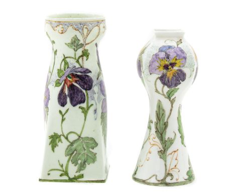 eggshell porcelain, Amphora Holland, consisting of 2 vases with painted flowers, highest 12 cm.