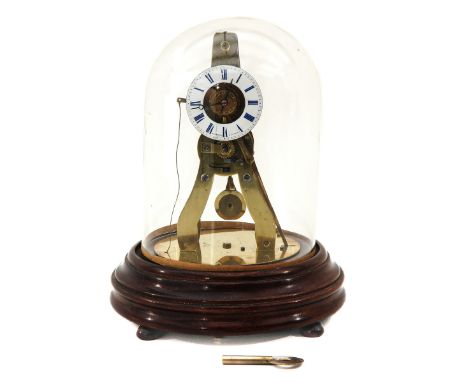 under glass dome on a wooden base, with alarm clock, height 23 cm.