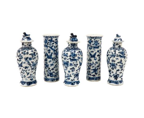 Decorated with flowers, birds, and butterflies, Kangxi mark, tallest vases are 22 cm., in diverse conditions.