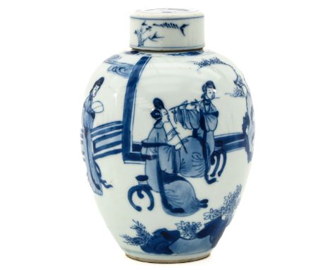 Depicting ladies playing musical instruments, Chenghua mark, Kangxi Period, 15 cm. tall, restored.