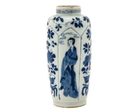 Decorated with alternative Chinese ladies and flowers, Kangxi Period, jade mark, 14 cm. tall, chip on rim.