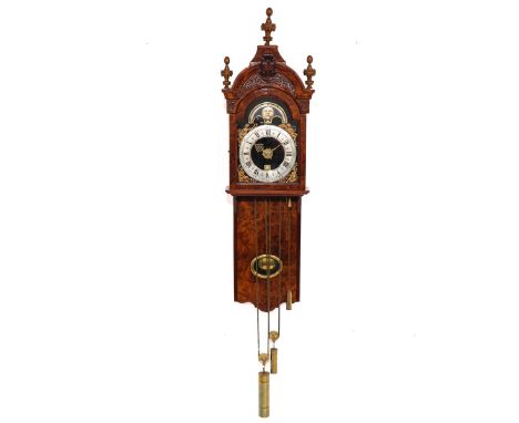 Amsterdam, signed Jan Jakoobis te Gorredijk, in mahogany and burl walnut case, signed, silver-plated chapter ring, moon - dat
