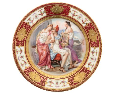 Schwarzburg, Germany, 19th century, depicting 3 ladies with harp, diameter 25 cm.