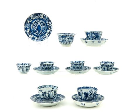 15 pieces, in a variety of blue and white decors, including 18th Century, largest saucers are 13 cm. in diameter, chip and ha
