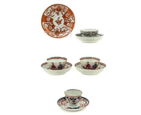 Including 4 cups and 5 saucers, in a variety of decors and sizes, including encre de chine cup and saucer depicting a lady wi
