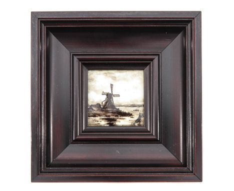Rozenburg The Hague, depicting a windmill, dimensions tile with frame 15 x 15 cm.