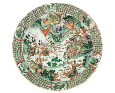 Depicting Chinese warriors with horses, 18th Century, marked with double ring and artemisia leaf, with restoration.