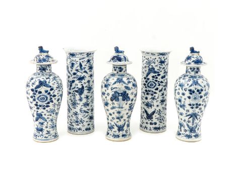 Decorated with flowers, birds, and butterflies, Kangxi mark, tallest vases are 33 cm. tall, in diverse conditions.