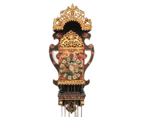 alarm clock mounted on back post, dial and seat painted after original, Ypes Jan, height 74 cm.