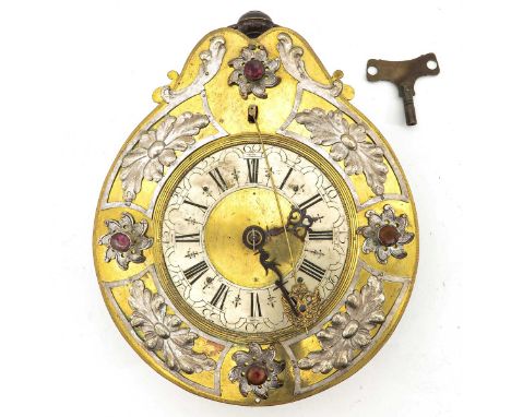 18th century, with fore pendulum, Zappler, bronze clock case, brass dial with silver-coloured accents and silver-plated numbe