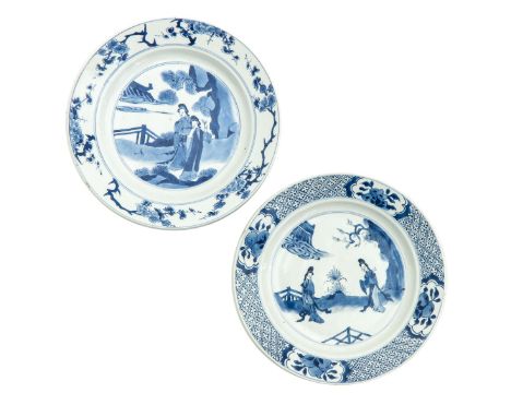 Kangxi Period, Chenghua and Jiajing marks, depicting Chinese ladies in garden, 21 cm. in diameter, chip and hairline.