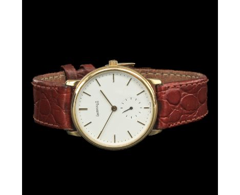 brand Eberhard &amp; Co., 18 carat gold case, 1980s, on leather strap, case diameter 32 mm.