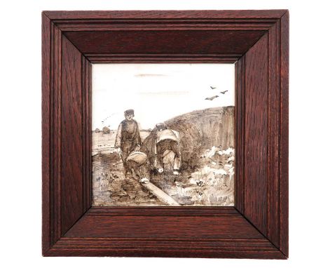 Rozenburg, WVG, 1886, v. Borssel, depicting farmers, dimensions tile with frame 24 x 24 cm.