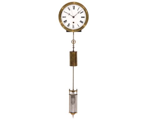 Òmother clock, with central second hand, heavy weight, mercury pendulum, enamel dial with brass ring, diameter 30 cm.