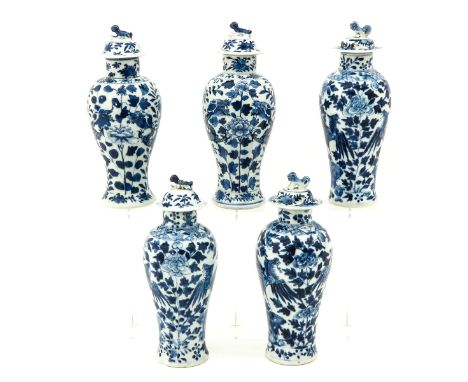 Blue and white decor, Kangxi mark, floral decor with birds, 27 cm. tall, in diverse conditions.