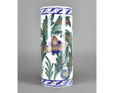 A large pottery polychrome decorated stick stand, 47 cm high