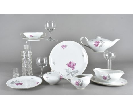 A KPM porcelain Rose decorated part dinner services, setting for twelve, some pieces missing, with an associated Rosenthal tw