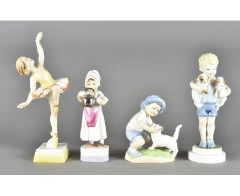 Four Royal Worcester porcelain figures,  modelled by F. G Doughty, including September, Tuesdays child, Mondays Child and Pol