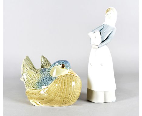 A Lladro stoneware figure of a Chinese duck, impressed to base, 25 cm, together with another Lladro figure of a shepherdess 2
