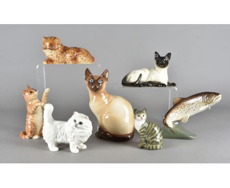 Six various models of pottery cats, by Beswick, Sylvac, Goebel and a Beswick model of a Trout 2087 (7)The ginger kitten has a