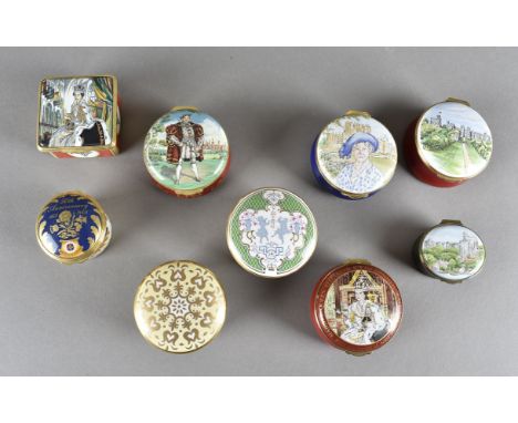 Six modern royal commemorative enamel boxes, including Halcyon Day, Thomas Goode & Co, Royal Doulton together with a Royal Wo