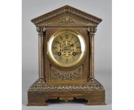 A scumble painted brass mantel clock, of architectural form having circular dial with roman numerals inscribed Lawson & Son P