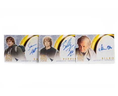 THE LORD OF THE RINGS TOPPS MOVIE TRADING CARD GAME,three Authentic Autograph cards for Sean Astin as Sam, Billy Boyd as Pipp