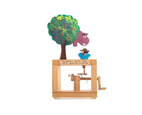 MECHANICAL AUTOMATON TOY BY NEIL HARDY,'The Fabulous Nesting Hippo Deftly Defies the Hunter's Eye', signed and dated '99 to b